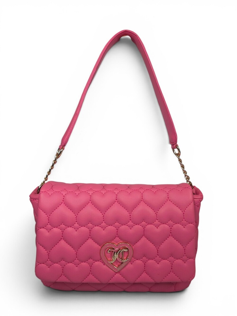 Juicy Couture Pink Heart Quilted Shoulder Bag Y2K Revival Barbiecore Purse